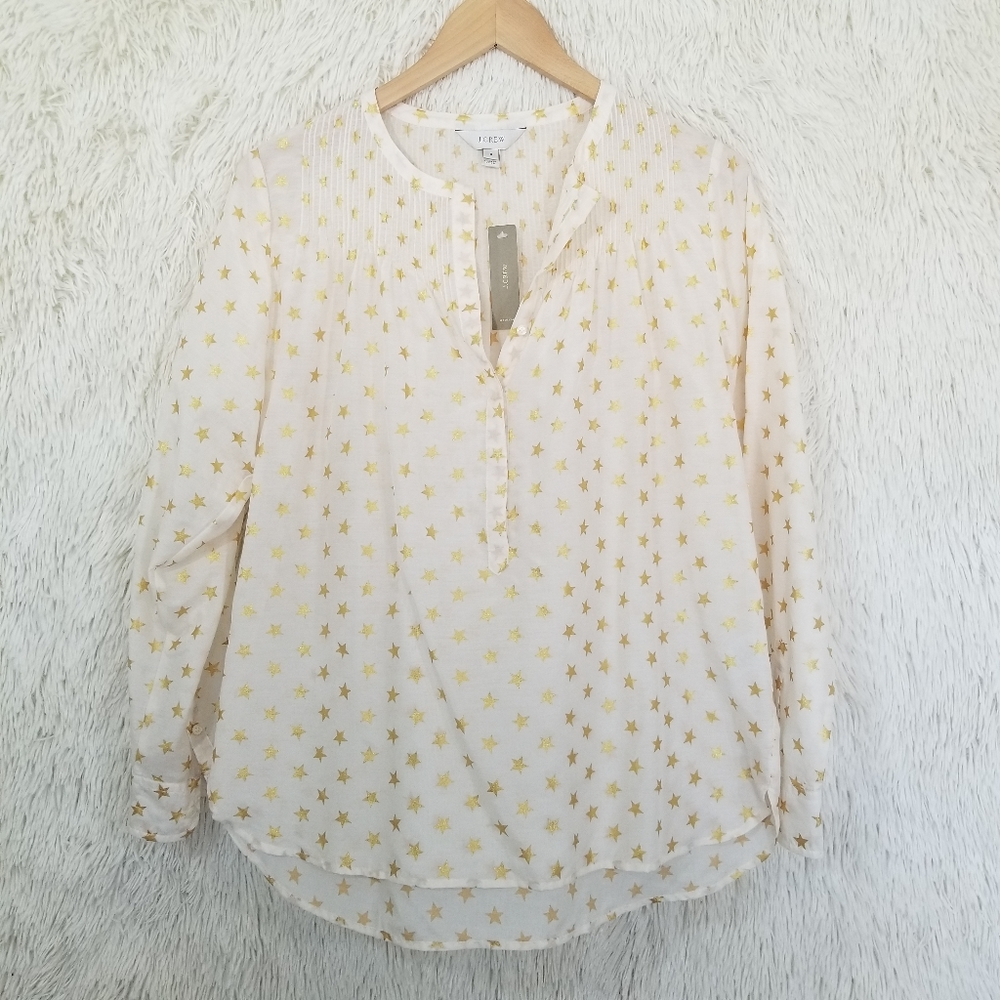 J Crew star galaxy gold longsleeve blouse top